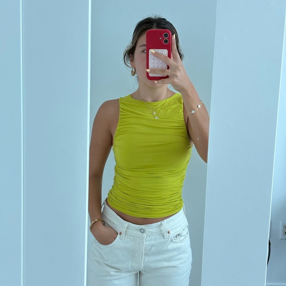 Zara Green Ruched Crop Tank Top
